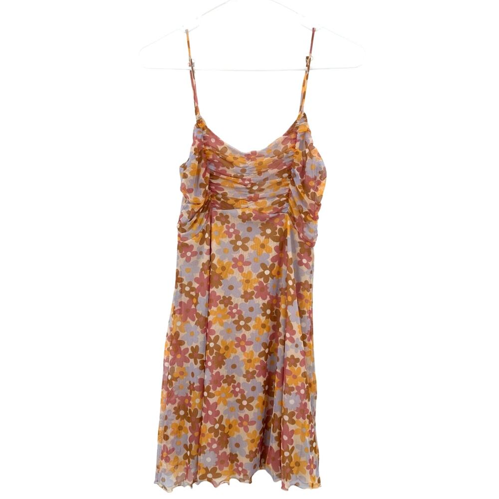 Altar'd State Size XS Sleeveless Mini Dress Floral Flower Print Pink‎ Yellow Tan